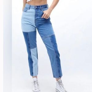 NWT PacSun Patchwork Two-Tone Blue High-Waisted Straight Leg Jeans Size 24 / 00
